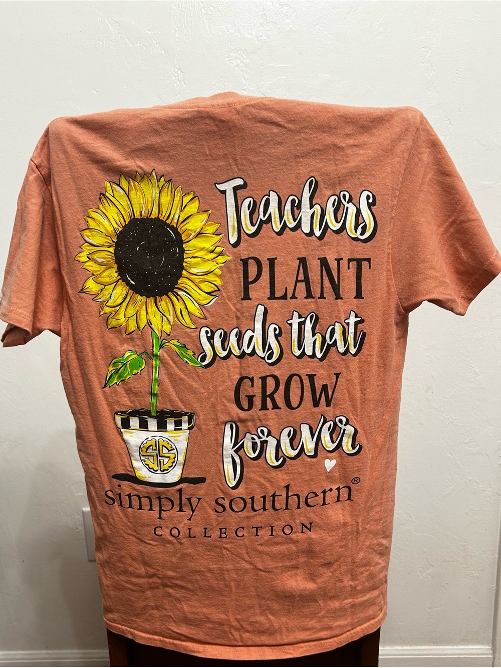Simply Southern Coral Tee with Yellow Sunflower Graphic